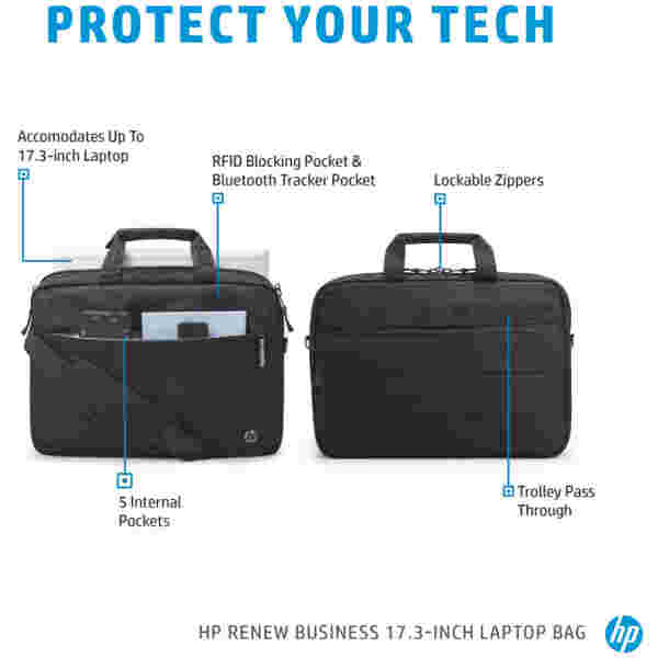 Torba za notesnik 43,9 cm (17,3″) HP Renew Business - glavni predal z možnostjo zaklepa - slika 2