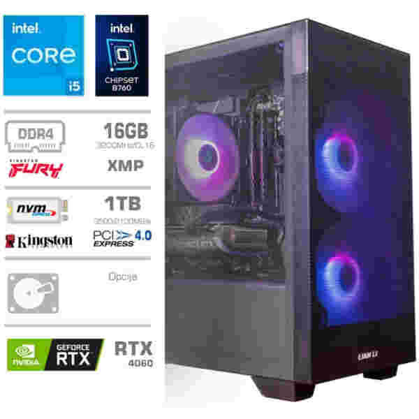 Računalnik MEGA MT S7X GAMER i5-13400F/RTX4060/16GB/1TB-4.0/750W/Brez OS/črna