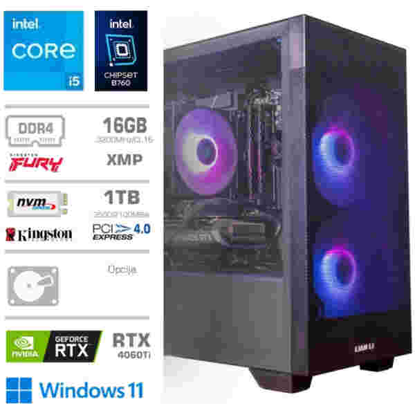 Računalnik MEGA MT S7X GAMER i5-13400F/RTX4060Ti-8GB/16GB/1TB-4.0/750W/Win11Home/črna