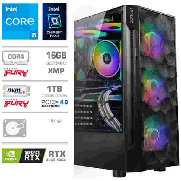 Računalnik MEGA TWR S7 i5-12400F/RTX3060-12GB/16GB/1TB-4.0/750W/Brez OS RGB