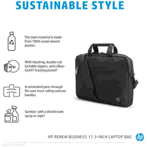 Torba za notesnik 43,9 cm (17,3″) HP Renew Business - glavni predal z možnostjo zaklepa - slika 4