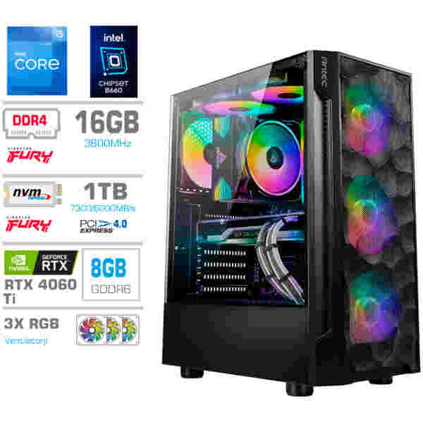 Računalnik MEGA TWR S7 i5-12600K/RTX4060Ti-8GB/16GB/1TB-4.0/750W/Brez OS RGB