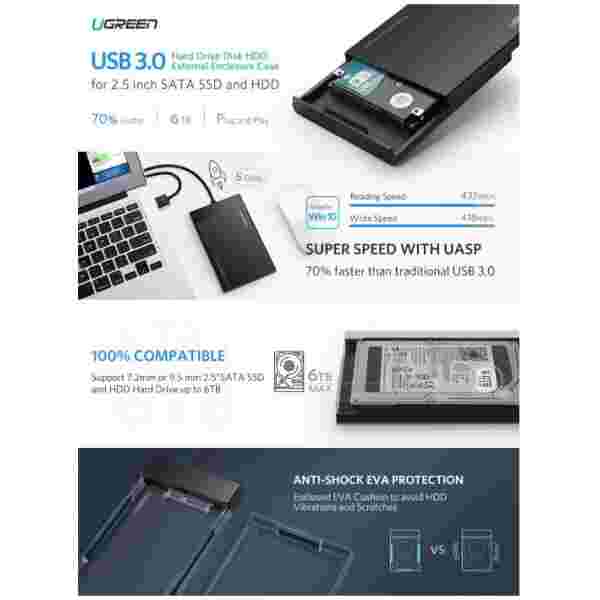 Ugreen 2.5 USB 3.0 na SATA HDD ohišje - box - slika 4