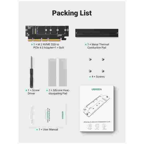 Ugreen M.2 PCIe NVME M-Key na PCIe 4.0 x16 adapter s hladilnikom - box