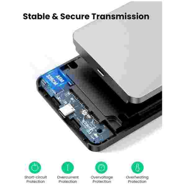 Ugreen 2.5 SATA ohišje za disk srebrn + USB-C-USB-A kabel - box - slika 4