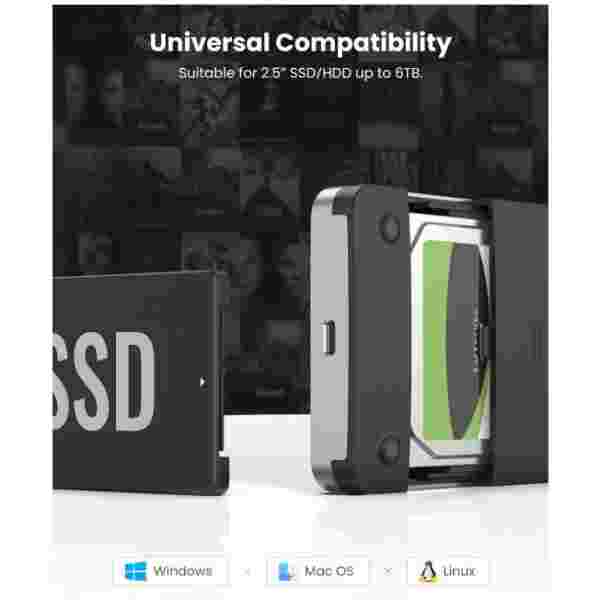 Ugreen 2.5 SATA ohišje za disk srebrn - box