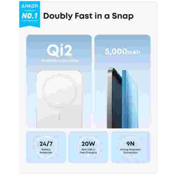 Anker Nano Powerbank Slim 5000 mAh, bel - slika 3