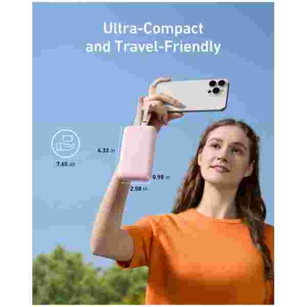 Anker Zolo Powerbank 10000 mAh, 30W z vgrajenima kabloma USB-C + Lightning, bel - slika 4