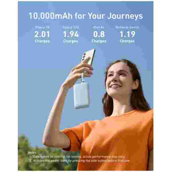 Anker Zolo Powerbank 10000 mAh, 30W z vgrajenima kabloma USB-C + Lightning, črn - slika 4