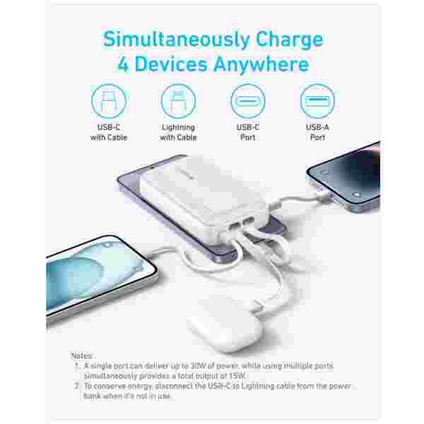 30W z vgrajenima kabloma USB-C + Lightning
