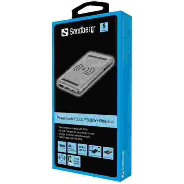 Sandberg Powerbank 10000 mAh PD 20W + QI Wireless prenosna baterija - slika 2