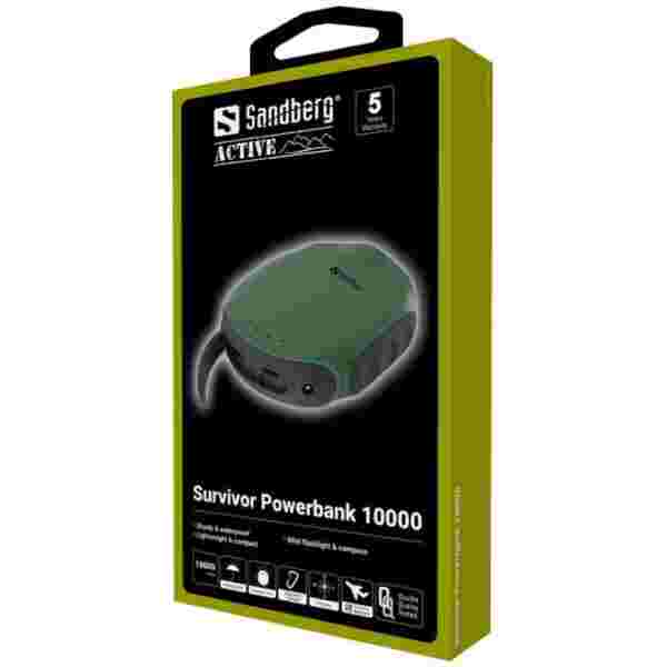 Sandberg Survivor Powerbank 10000mAh prenosna baterija z LED svetilko in kompasom - slika 2
