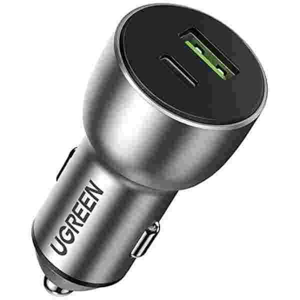 Ugreen avtopolnilec USB + USB-C PD 36W siv - box