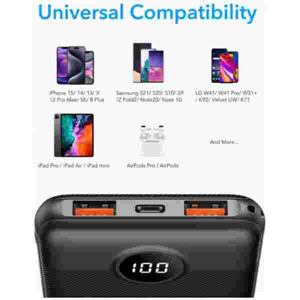 VEGER L10S PowerBank 10.000 mAh LCD, črn - slika 4