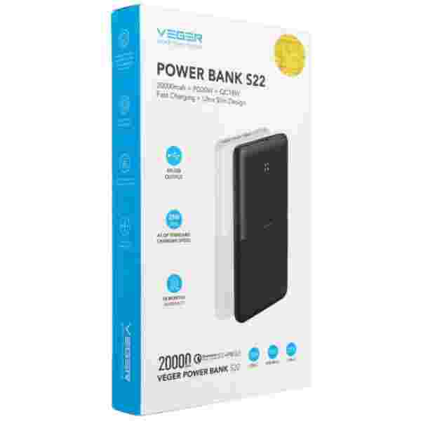 VEGER S22 prenosna baterija 20000mAh ultra slim,črna - slika 4