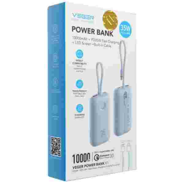 VEGER prenosna baterija z vgrajenimi kabli 10000 mAh, modra - slika 4