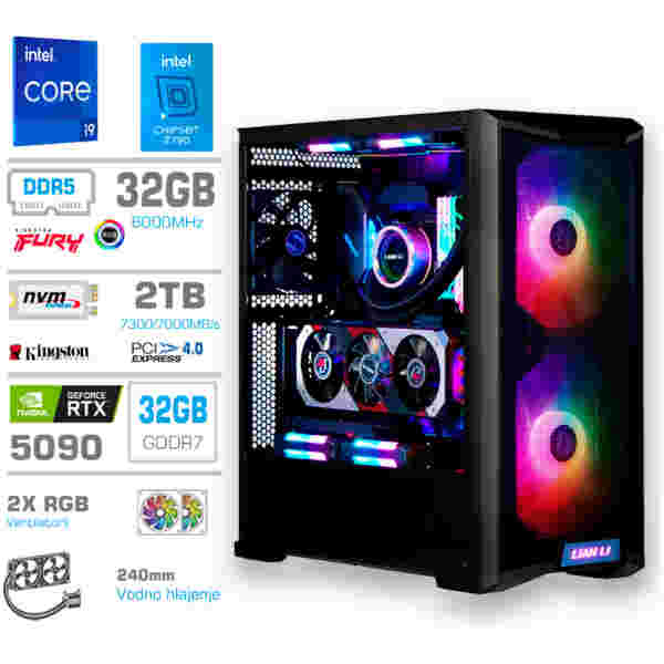 Računalnik MEGA TWR S10 i9-14900K/RTX5090/32GB-DDR5/2TB-4.0/1000W/Brez OS/črna RGB