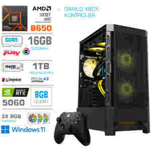Računalnik MEGA MT S8 R5-7600/RTX5060/32GB-DDR5/1TB-4.0/750W/Win11Home/črna RGB + Estetski napajalni kabli [Rumena / Črna] * DARILO *