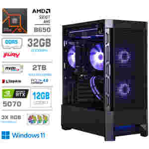 Računalnik MEGA MT S8 R5-9600X/RTX5070/32GB-DDR5/2TB-4.0/750W/Win11Home/črna RGB + Estetski napajalni kabli [Vijolična/ Črna]