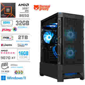 Računalnik MEGA MT S8 R7-7700X/RX9070 XT/32GB-DDR5/2TB-4.0/750W/Win11Home/črna RGB + Estetski napajalni kabli [Modra / Črna]