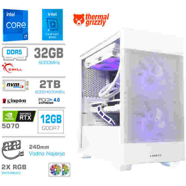 Računalnik MEGA MT S7X i7-14700K/RTX5070/32GB-DDR5/1TB-4.0/750W/Brez OS/bela RGB + Estetski napajalni kabli [Vijolična / Bela]