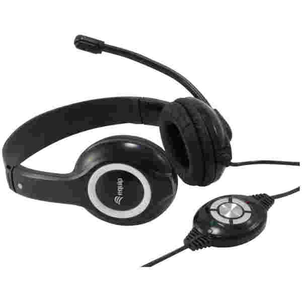 Slušalke žične Equip naglavne z mikrofonom USB črne kontrolnik na kablu (245301)
