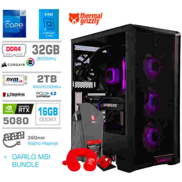 Računalnik MEGA TWR S10 i9-12900KF/RTX5080/32GB/2TB-4.0/1000W/Brez OS/črna RGB + Estetski napajalni kabli [Vijola / Črna]