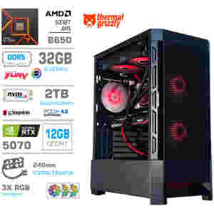 Računalnik MEGA MT S8 R7-7700X/RTX5070/32GB-DDR5/2TB-4.0/750W/Brez OS/črna RGB + Estetski napajalni kabli [Rdeča / Črna]
