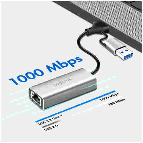 Mrežni adapter USB-C/A => LAN RJ45 10/100/1000 Logilink (UA0238B) - slika 2