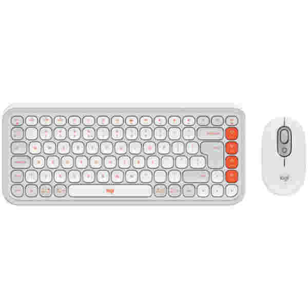 Tipkovnica in miš Logitech brezžična + Bluetooth POP Icon Combo US international bela tiha SLO gravura (920-013141)