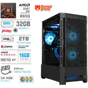 Računalnik MEGA MT S8 R7-7700X/RX9070 XT/32GB-DDR5/2TB-4.0/750W/Brez OS/črna RGB + Estetski napajalni kabli [Modra / Črna]