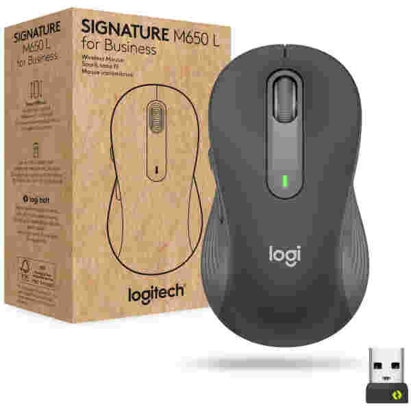 Miš brezžična + Bluetooth Logitech M650 M6 4000DPI Signature velikost L grafitna (910-006348)