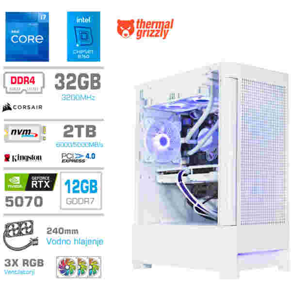 Računalnik MEGA MT S8 i7-12700K/RTX5070/32GB/2TB-4.0/750W/Brez OS/bela RGB + Estetski napajalni kabli [Vijolična / Bela]