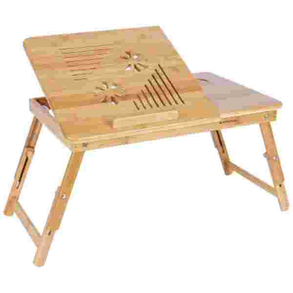 SONGMICS Miza za prenosnik Bamboo s predalom 55 x 35 x (21 - 29) cm naravna, LLD002 - slika 5