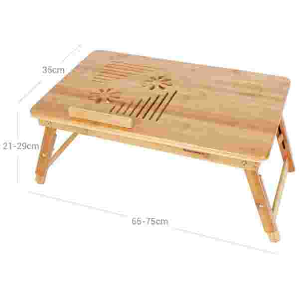 SONGMICS Miza za prenosnik Bamboo s predalom 55 x 35 x (21 - 29) cm naravna, LLD002 - slika 4